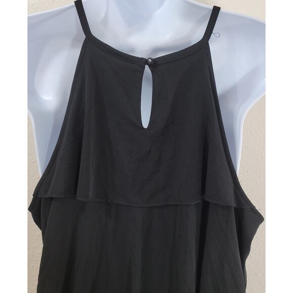 Worthington Black Pink Ruffled Sleeveless Top Large Keyhole Back Lightweight - Picture 5 of 6